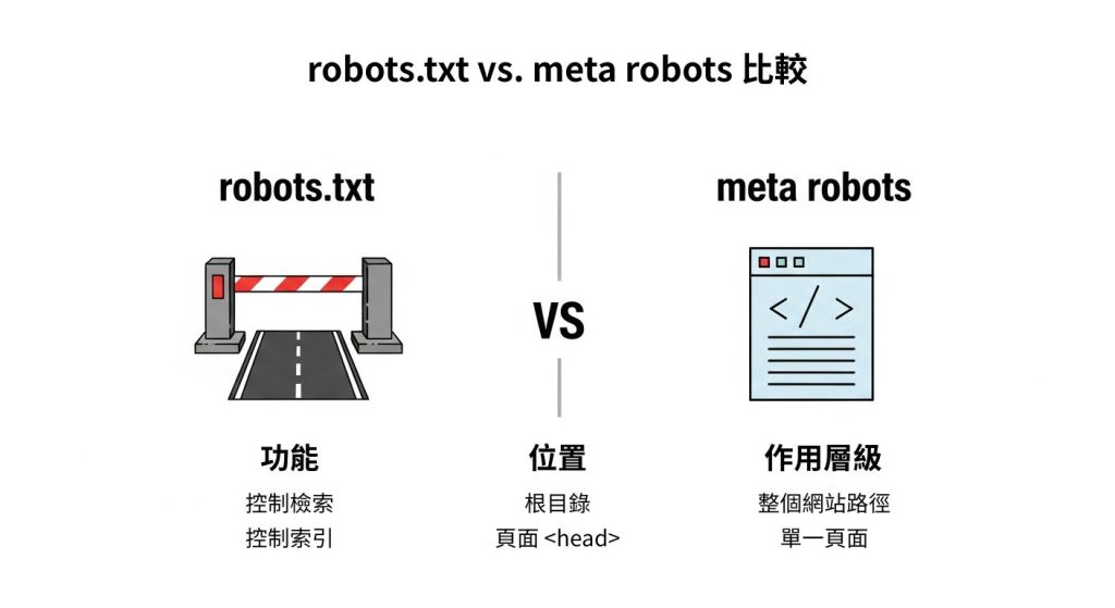 robots.txt 與 meta robots 的三項不同差異