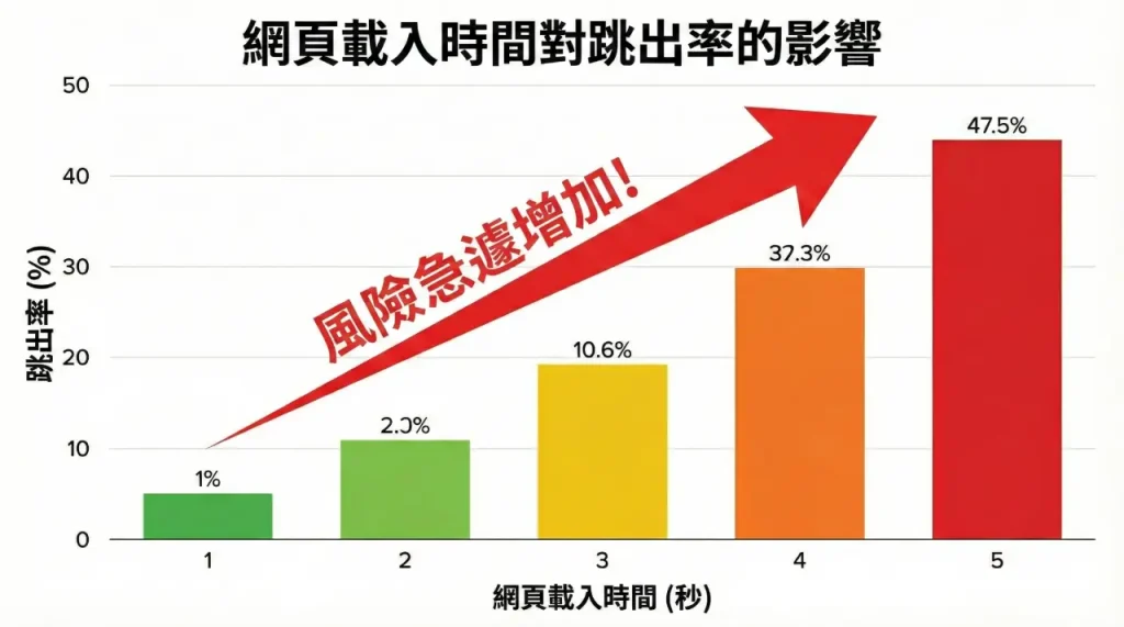 網頁載入速度與使用者跳出率關係統計圖表